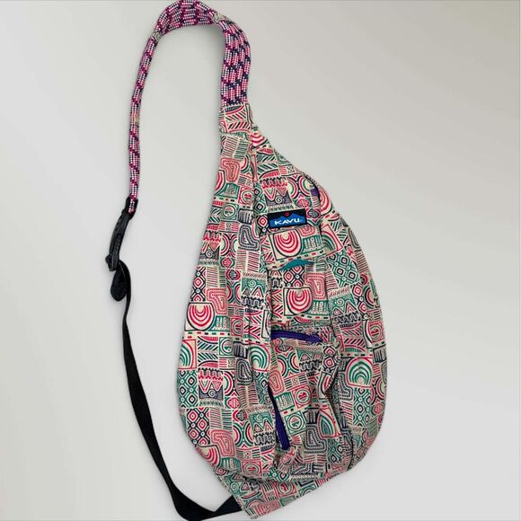 Kavu Rope Sling Rope Bag Backpack Blue White Aztec Southwestern Boho Crossbody - Picture 1 of 3